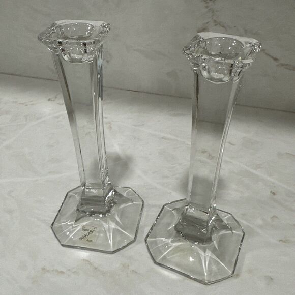 Vintage MCM Mikasa Clear Crystal Candle Holders Set of Two, 7” Austria, Elegant - Picture 4 of 9